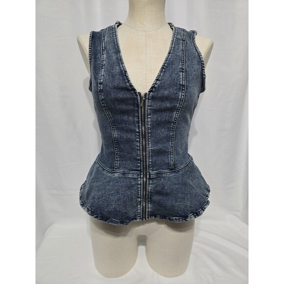 GUESS Women's Devika Denim Peplum Top Size Medium - Picture 7 of 12